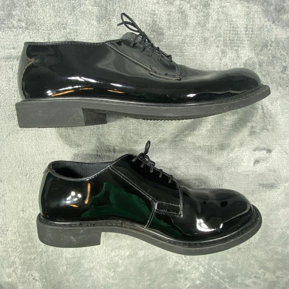 Bates Dress‎ Shoes Size 10 Black Shiny Lace-Up Vibram Business Military Gloss
